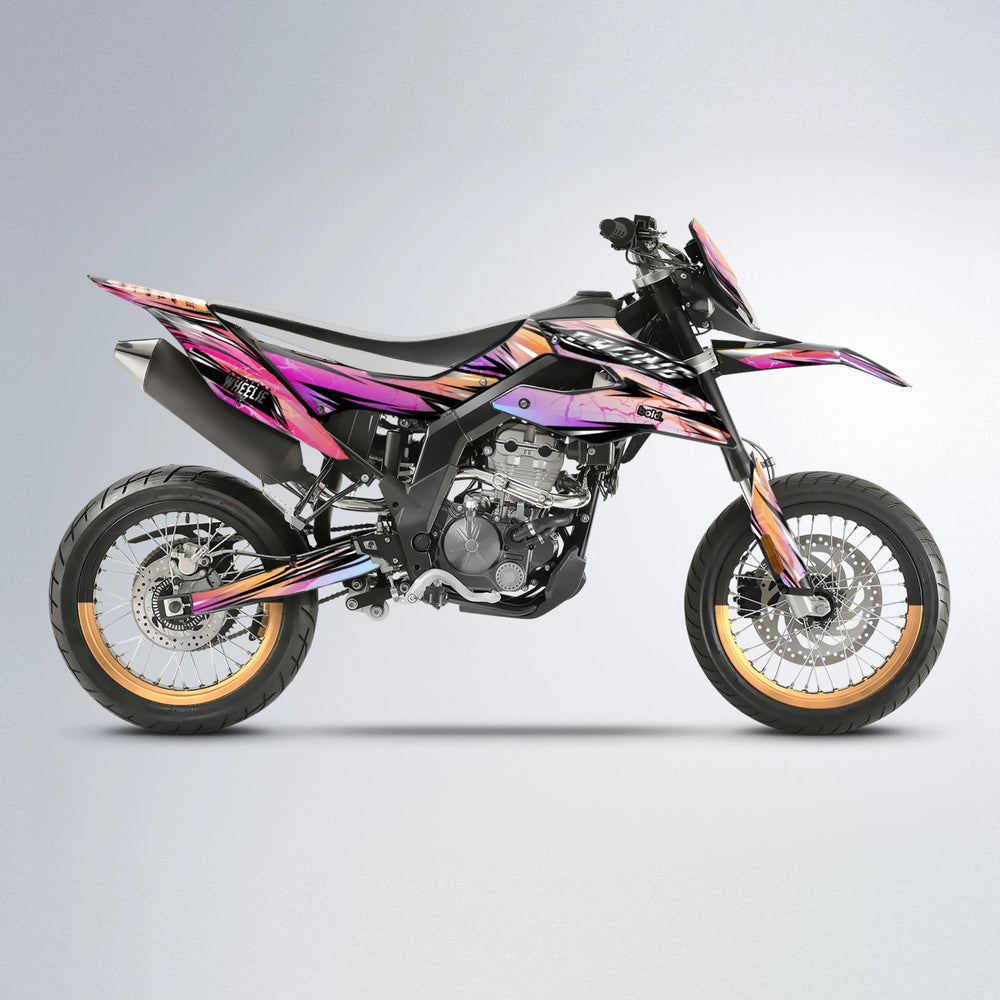 MADNESS Aprilia SX 125 supermoto graphics kit in Pink & Yellow