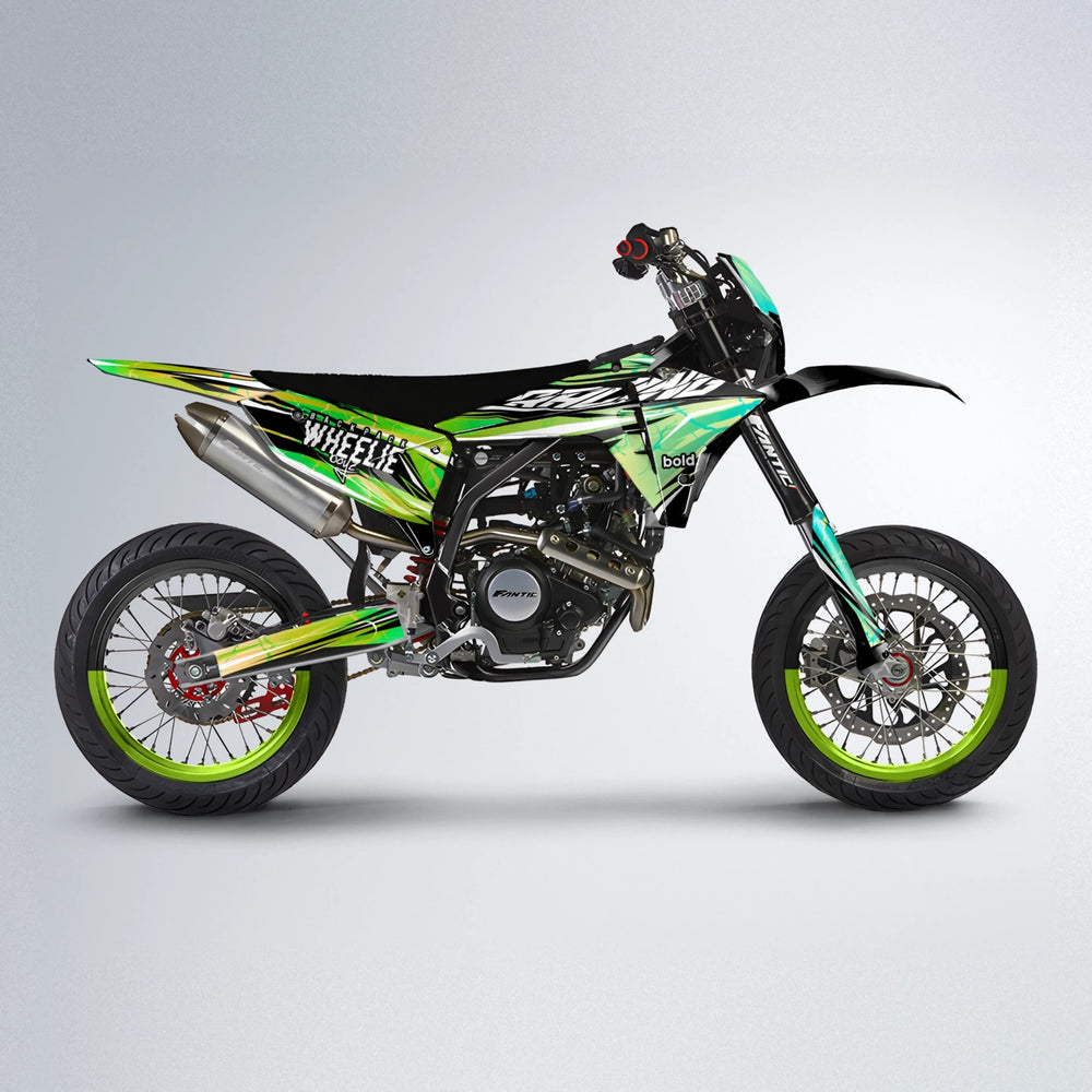 MADNESS Fantic supermoto graphics kit in Cyan & Green