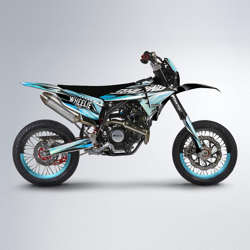 MADNESS Fantic supermoto graphics kit in Light Blue & White
