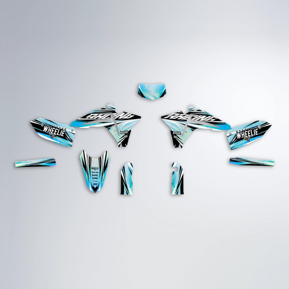 MADNESS Fantic graphics kit parts layout in Light Blue & White