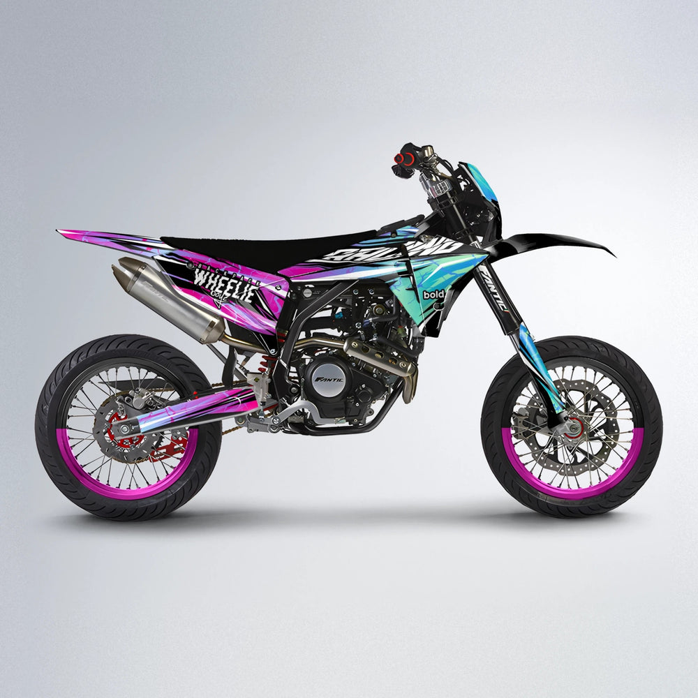 MADNESS Fantic supermoto graphics kit in Pink & Light Blue