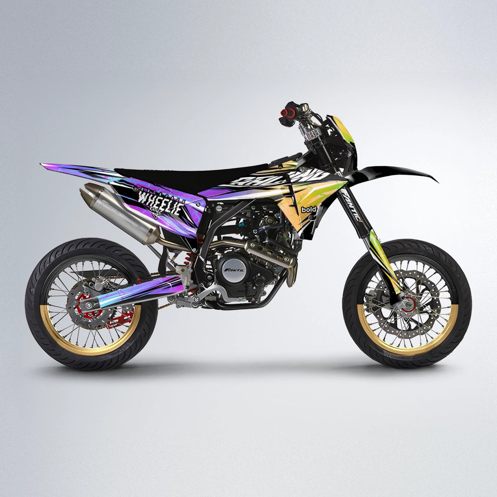 MADNESS Fantic supermoto graphics kit in Purple & Yellow