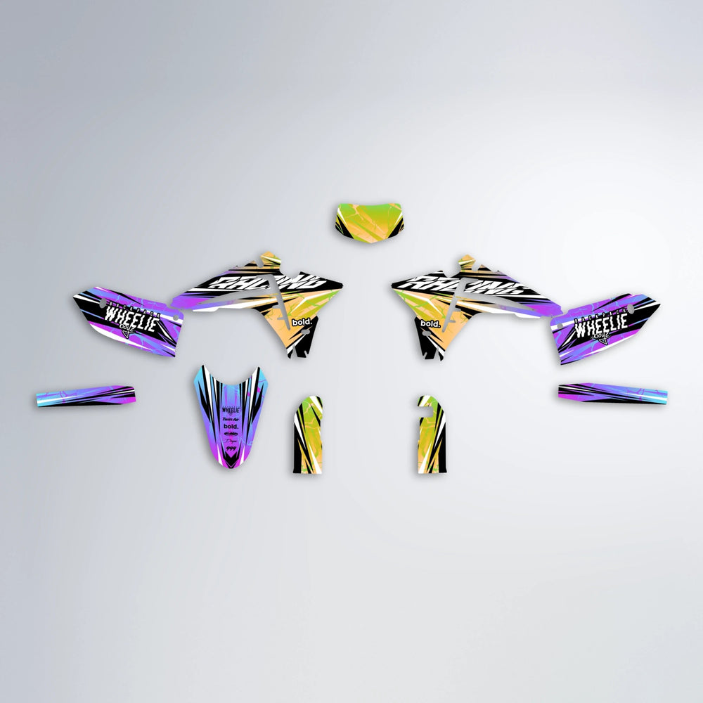 MADNESS Fantic graphics kit parts layout in Purple & Yellow