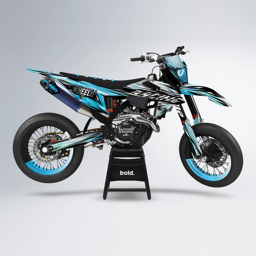 MADNESS supermoto graphics kit in Light Blue & White