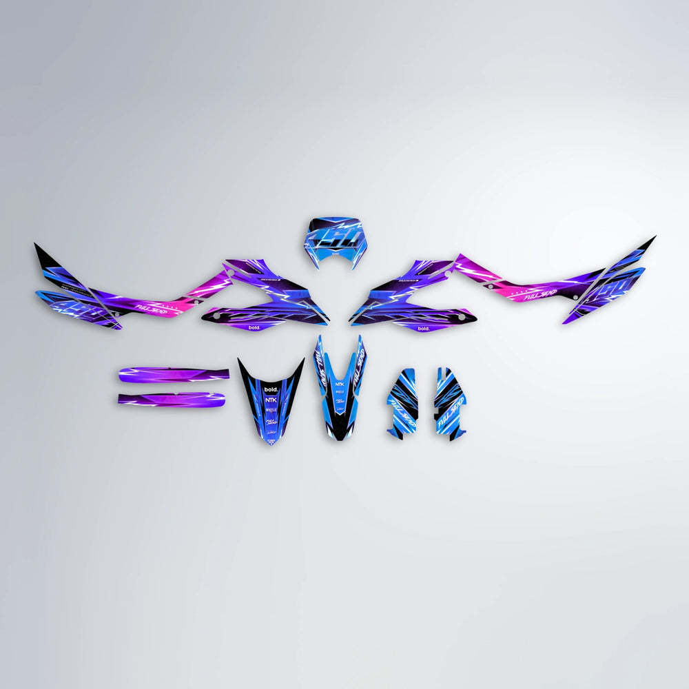 MATRIX Aprilia SX 125 graphics kit parts layout in Blue Purple Fade