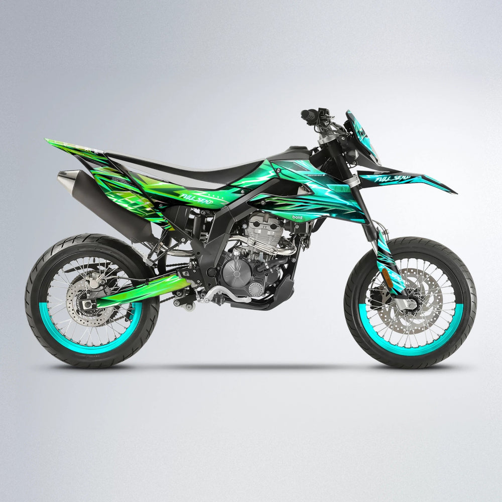 MATRIX Aprilia SX 125 supermoto graphics kit in Cyan & Green