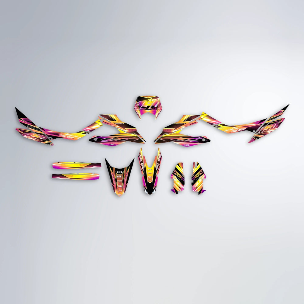 MATRIX Aprilia SX 125 graphics kit parts layout in Pink & Yellow
