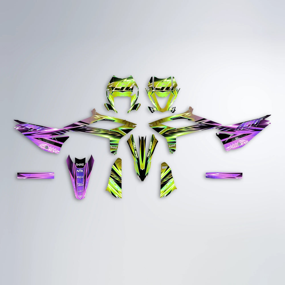 MATRIX Beta graphics kit parts layout in Purple & Yellow