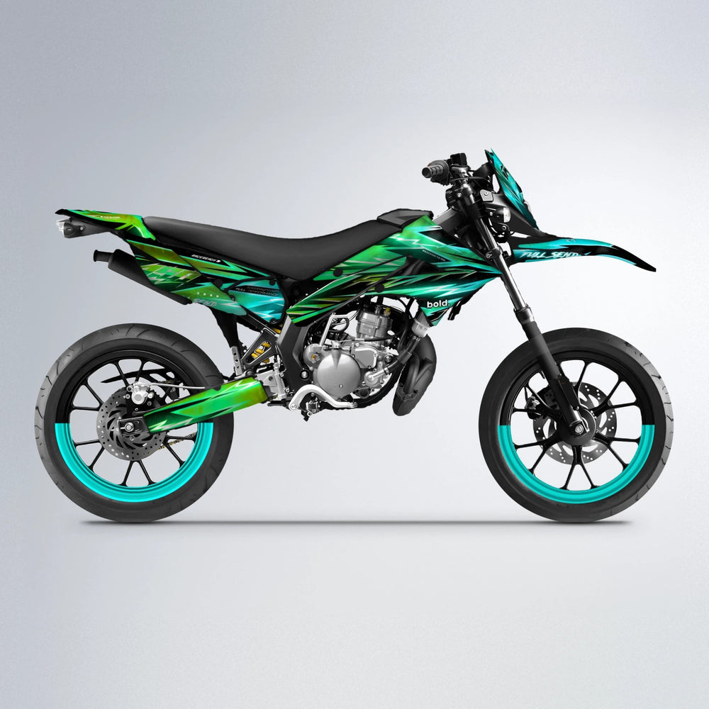 MATRIX Derbi Senda supermoto graphics kit in Cyan & Green