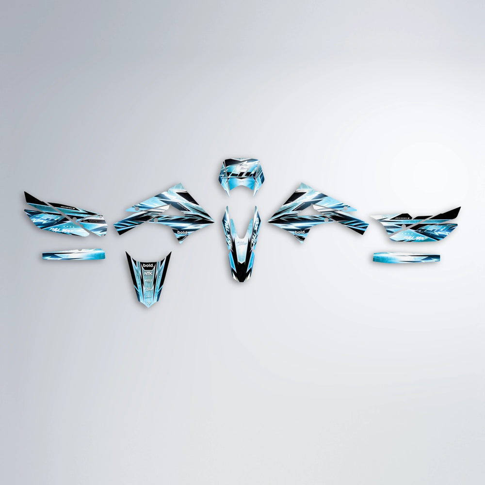 MATRIX Derbi Senda graphics kit parts layout in Light Blue & White