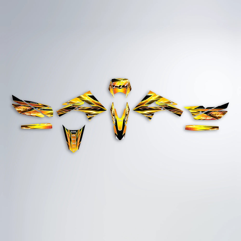 MATRIX Derbi Senda graphics kit parts layout in Orange & Yellow