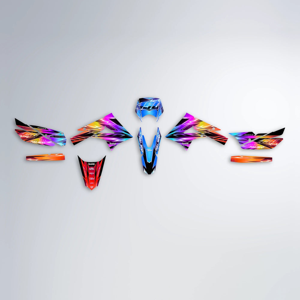MATRIX Derbi Senda graphics kit parts layout in Sunset Fade