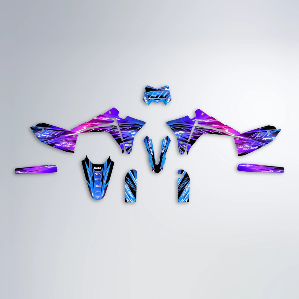 MATRIX Fantic graphics kit parts layout in Blue Purple Fade