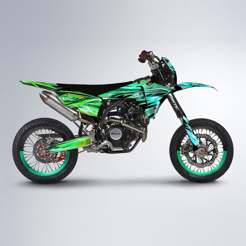 MATRIX Fantic supermoto graphics kit in Cyan & Green