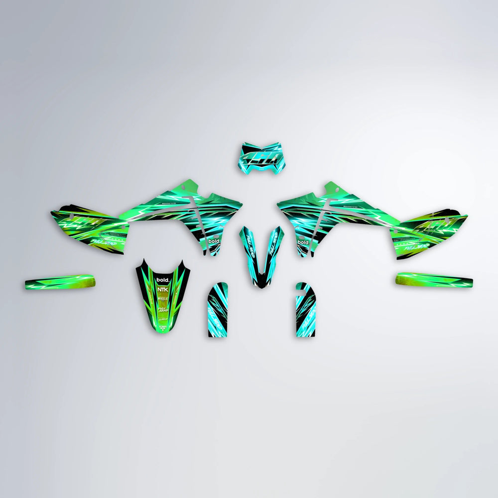 MATRIX Fantic graphics kit parts layout in Cyan & Green