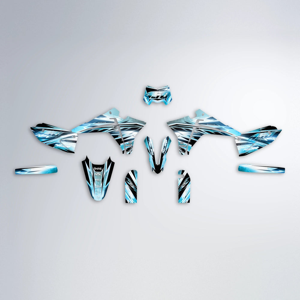 MATRIX Fantic graphics kit parts layout in Light Blue & White