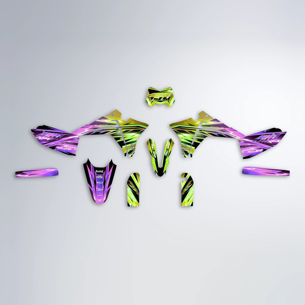 MATRIX Fantic graphics kit parts layout in Purple & Yellow