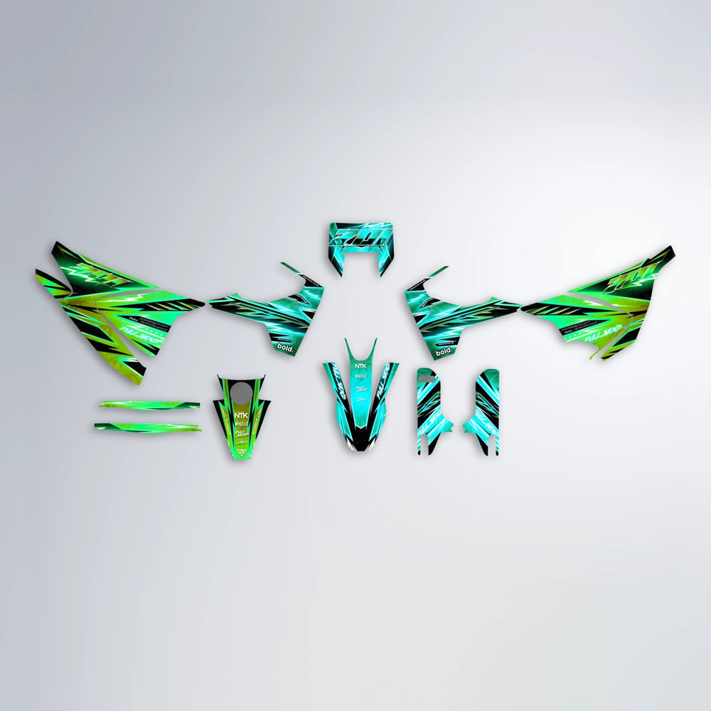 MATRIX Husqvarna 701 graphics kit parts layout in Cyan & Green