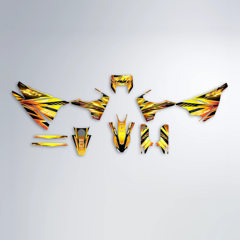 MATRIX Husqvarna 701 graphics kit parts layout in Orange & Yellow