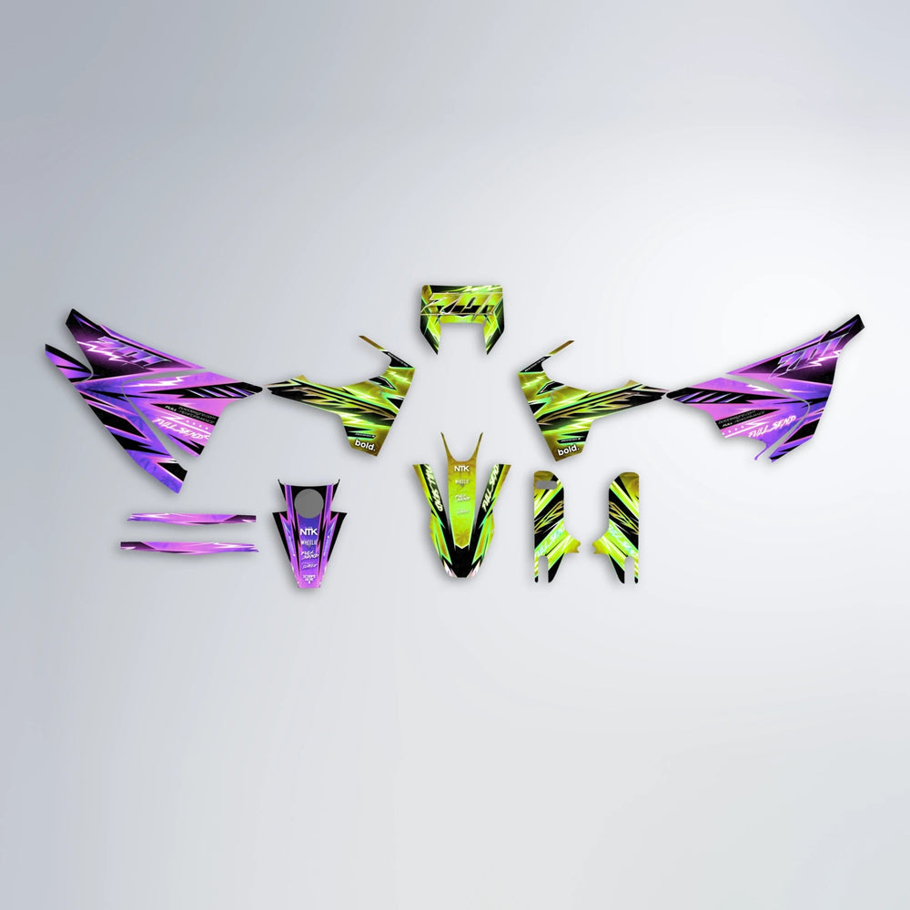 MATRIX Husqvarna 701 graphics kit parts layout in Purple & Yellow