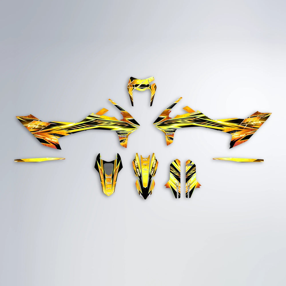 MATRIX KTM SMC 690 graphics kit parts layout in Orange & Yellow
