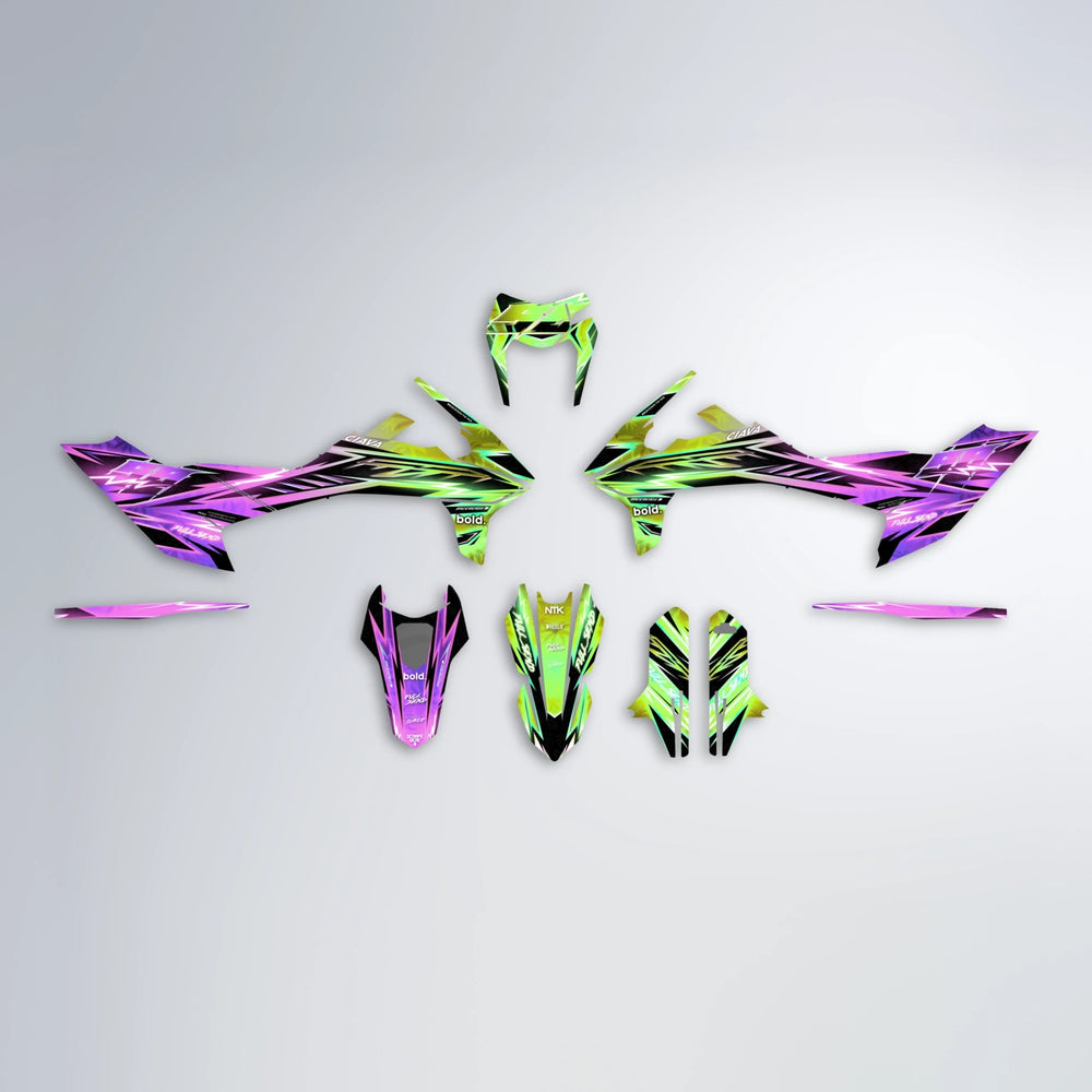 MATRIX KTM SMC 690 graphics kit parts layout in Purple & Yellow