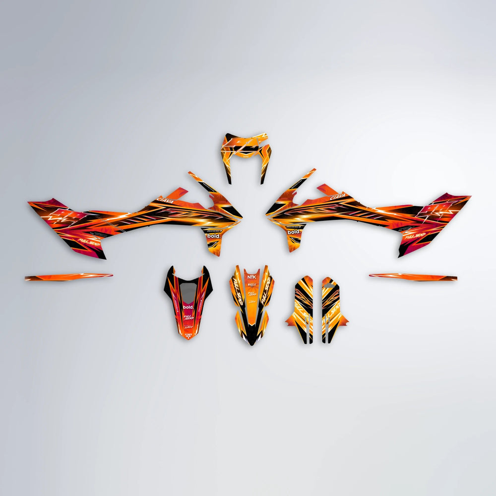 MATRIX KTM SMC 690 graphics kit parts layout in Red & Orange