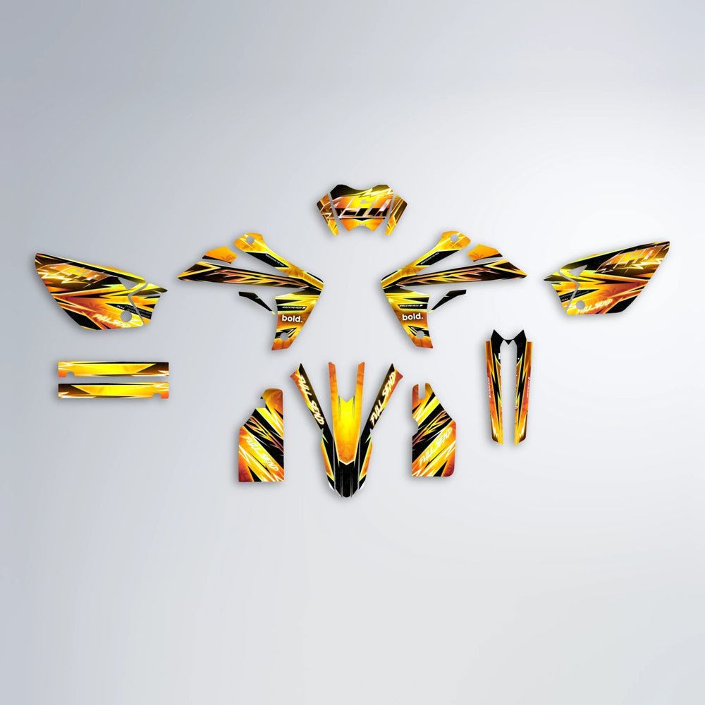 MATRIX Rieju MRT graphics kit parts layout in Orange & Yellow
