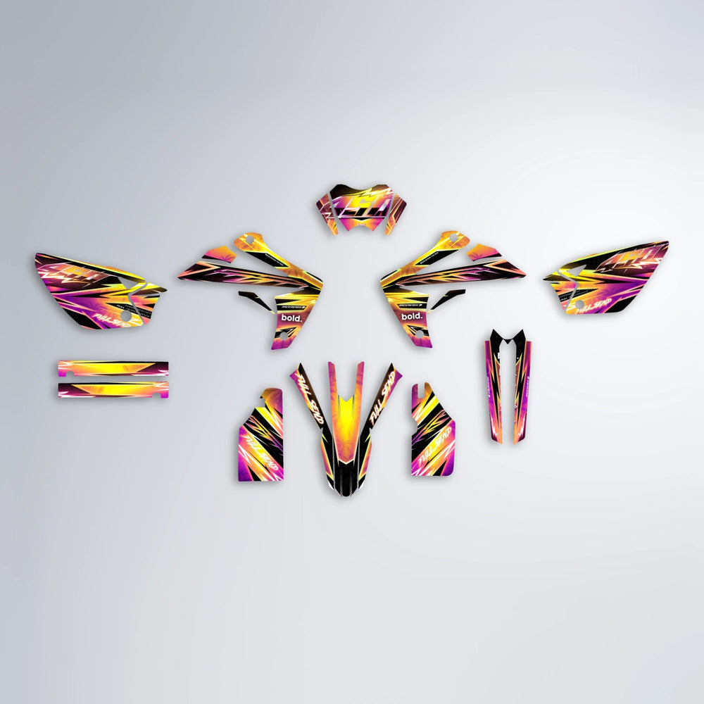 MATRIX Rieju MRT graphics kit parts layout in Pink & Yellow