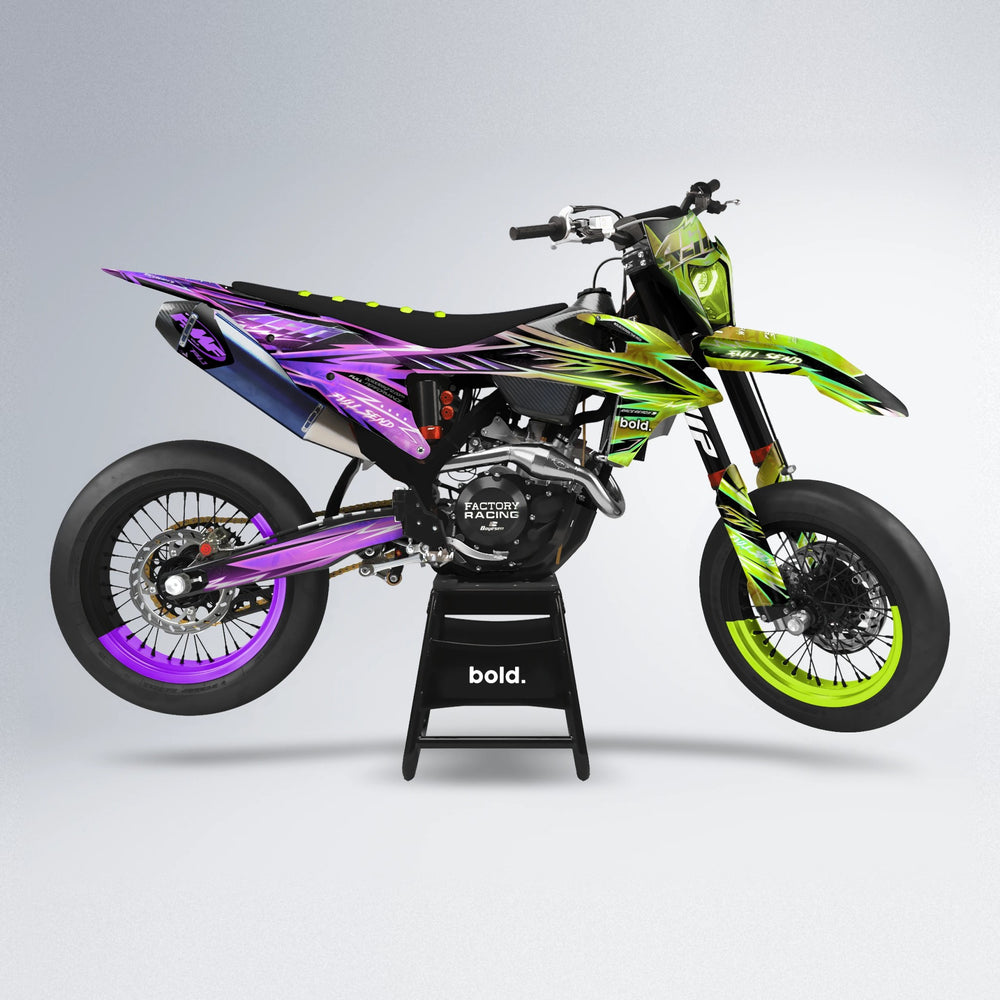 MATRIX supermoto graphics kit in Purple & Fluo Yellow