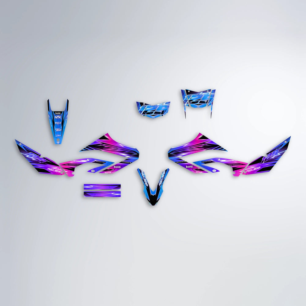 MATRIX Yamaha WR 125X graphics kit parts layout in Blue Purple Fade