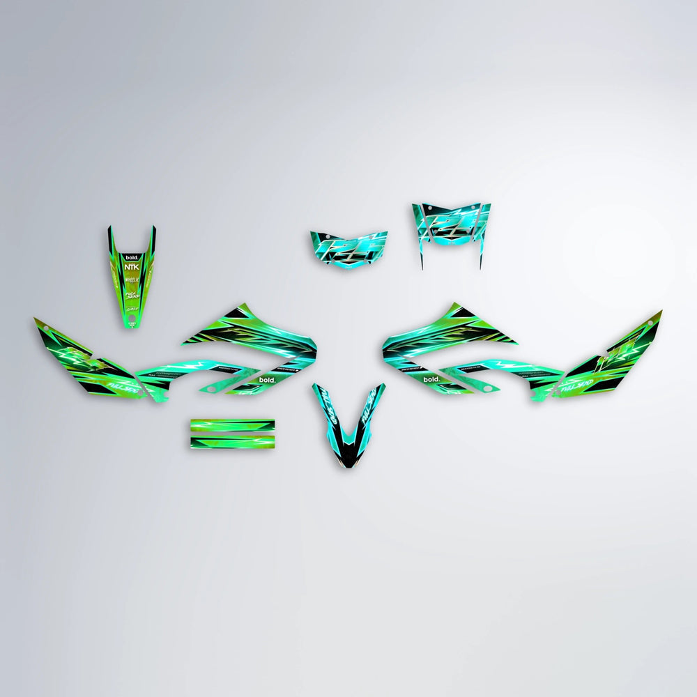 MATRIX Yamaha WR 125X graphics kit parts layout in Cyan & Green