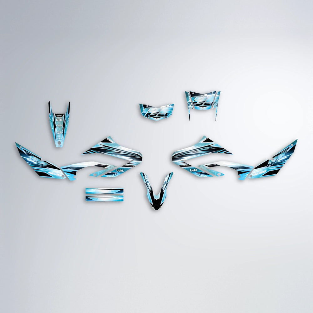 MATRIX Yamaha WR 125X graphics kit parts layout in Light Blue & White