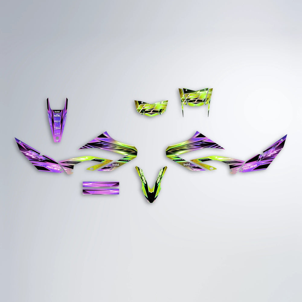MATRIX Yamaha WR 125X graphics kit parts layout in Purple & Yellow