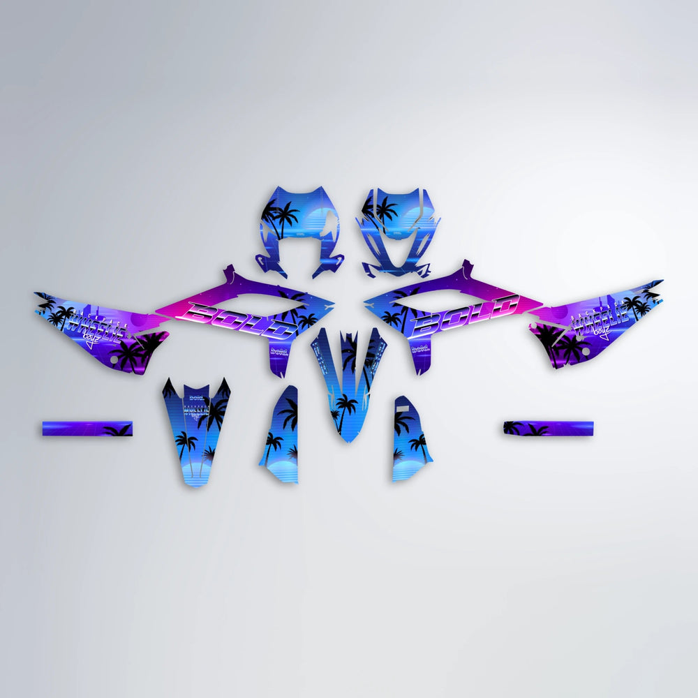 MCFLY Beta graphics kit parts layout in Blue Purple Fade