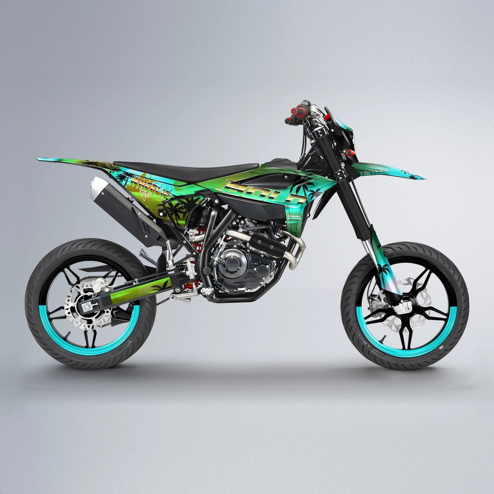 MCFLY Beta supermoto graphics kit in Cyan & Green