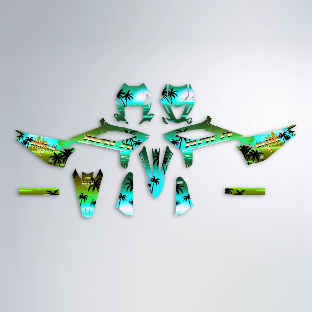 MCFLY Beta graphics kit parts layout in Cyan & Green