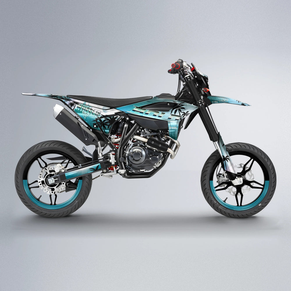 MCFLY Beta supermoto graphics kit in Light Blue & White