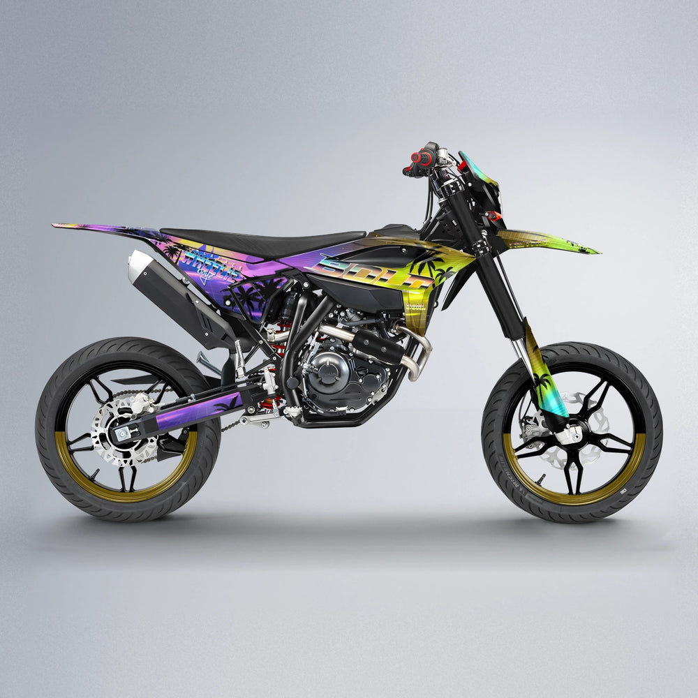 MCFLY Beta supermoto graphics kit in Purple & Yellow