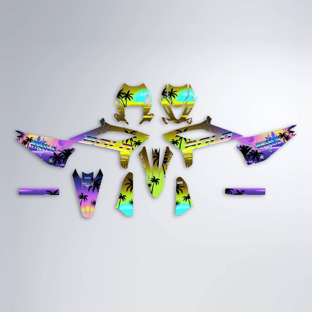 MCFLY Beta graphics kit parts layout in Purple & Yellow