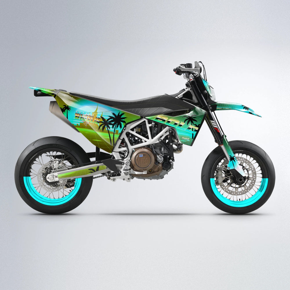 MCFLY Husqvarna 701 supermoto graphics kit in Cyan & Green