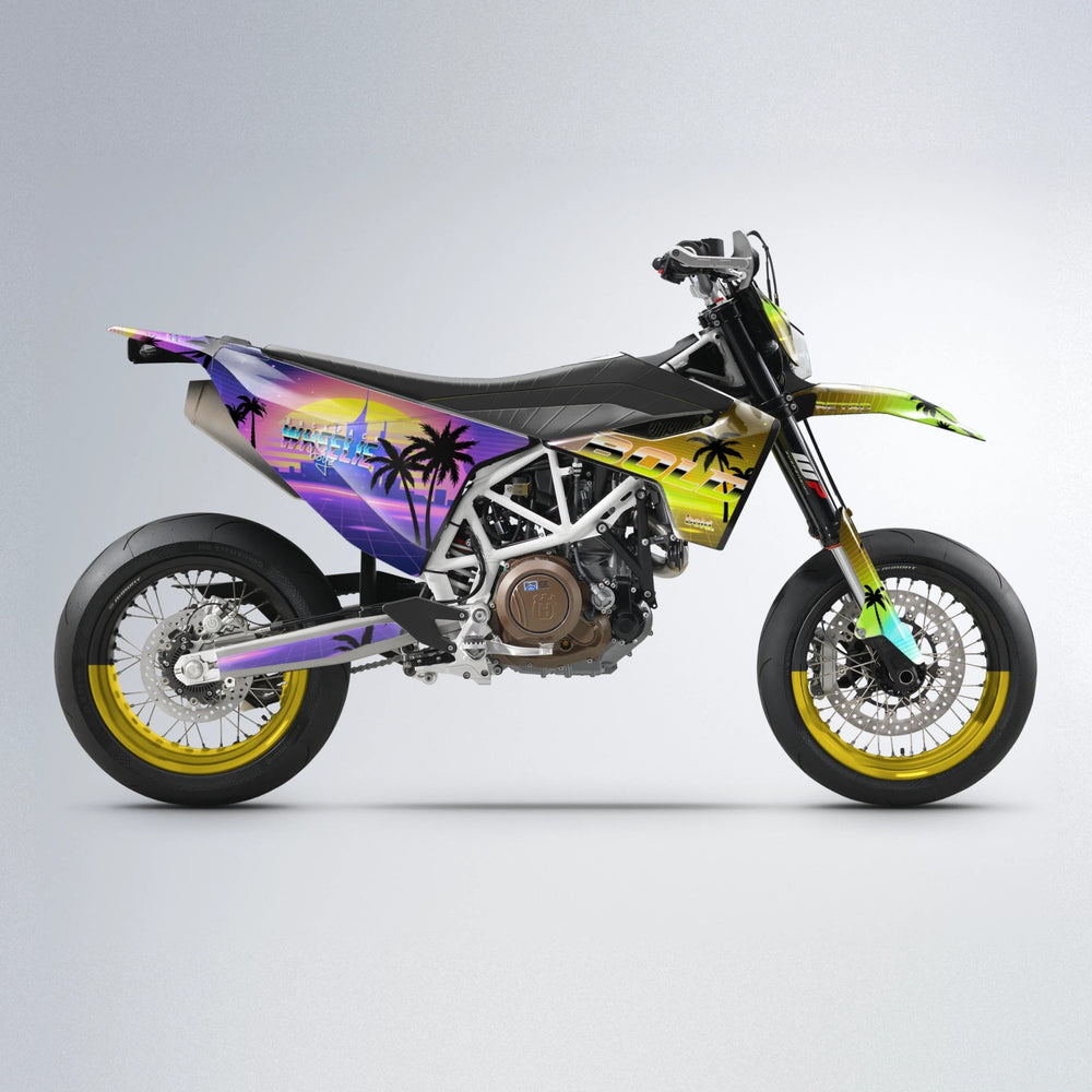 MCFLY Husqvarna 701 supermoto graphics kit in Purple & Yellow