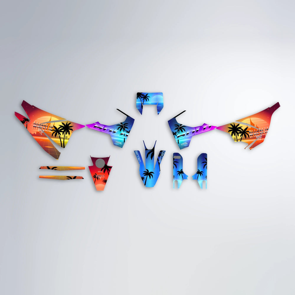 MCFLY Husqvarna 701 graphics kit parts layout in Sunset Fade