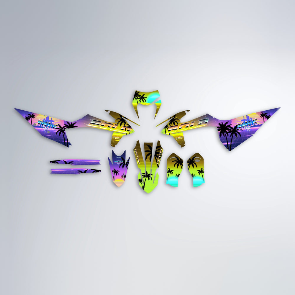 MCFLY graphics kit parts layout in Purple & Fluo Yellow