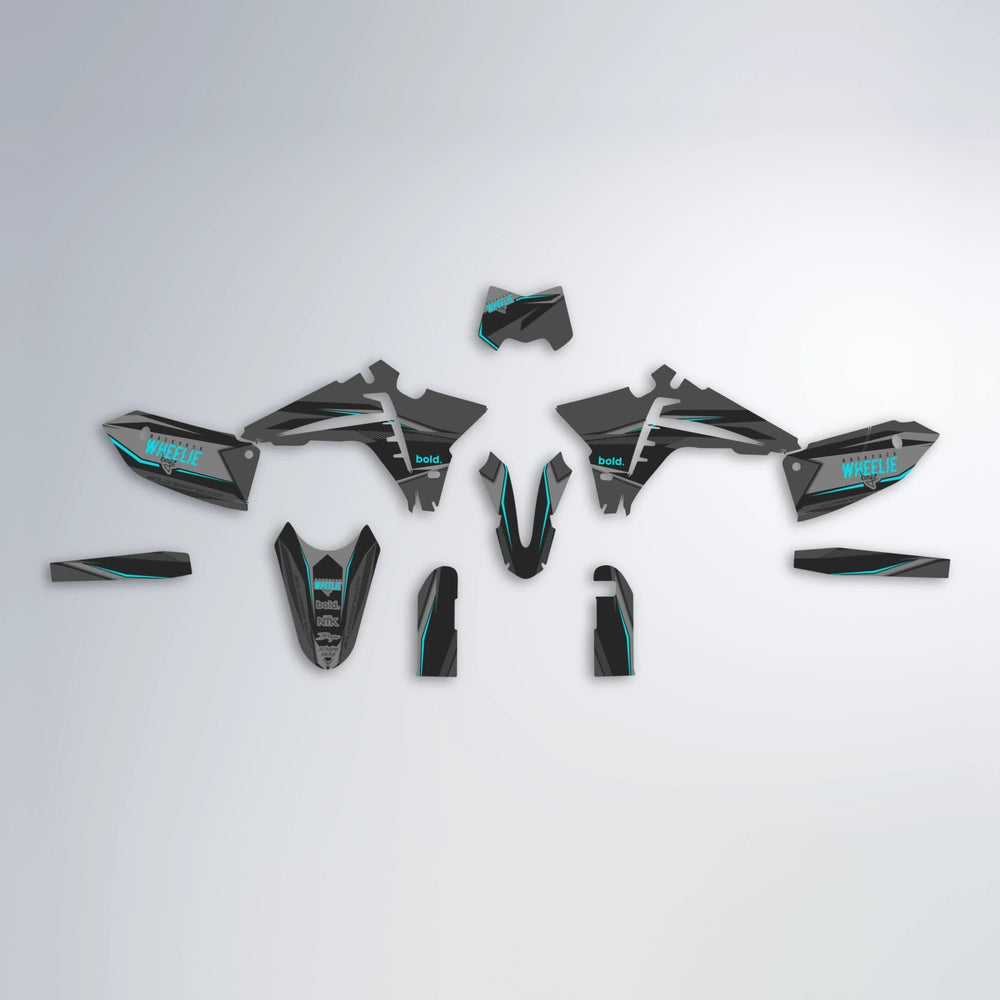 NARDO Fantic graphics kit parts layout in Teal