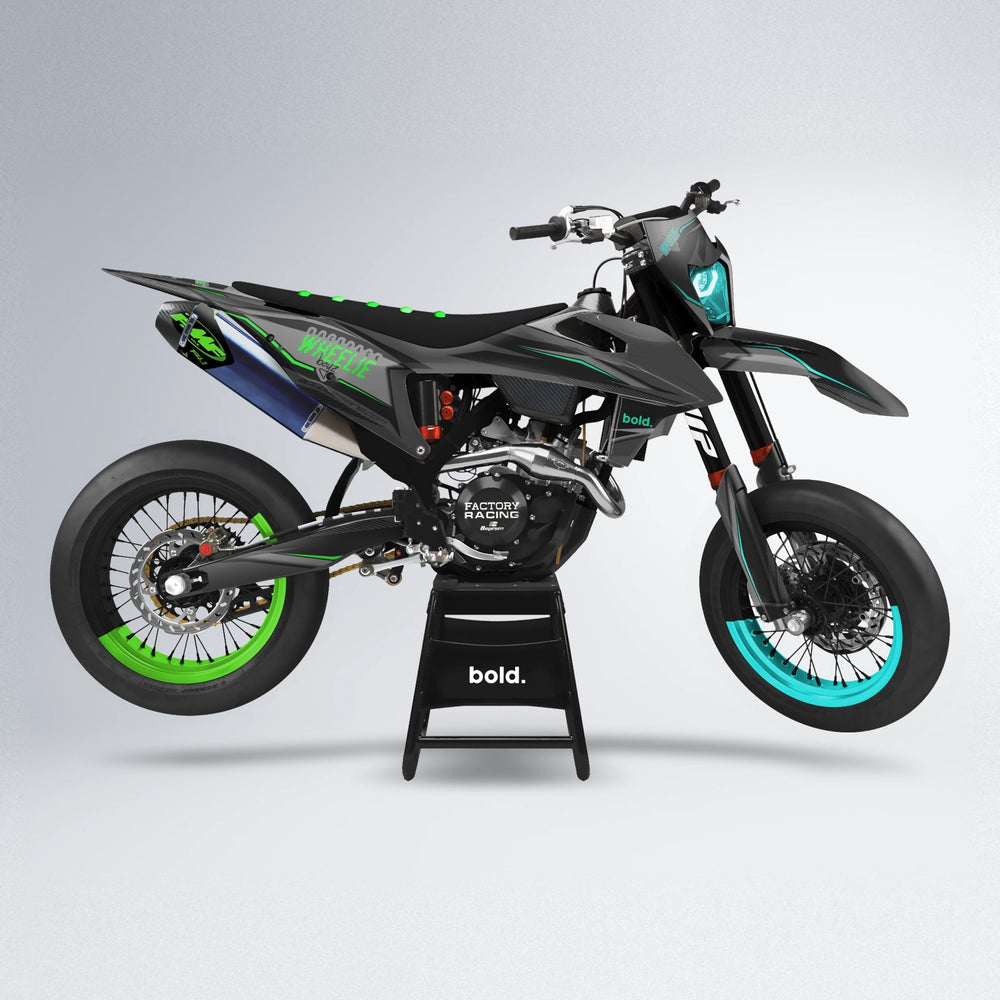 NARDO supermoto graphics kit in Cyan & Green