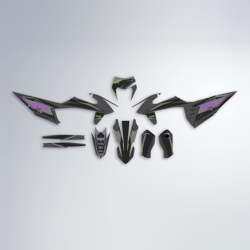 NARDO graphics kit parts layout in Purple & Yellow