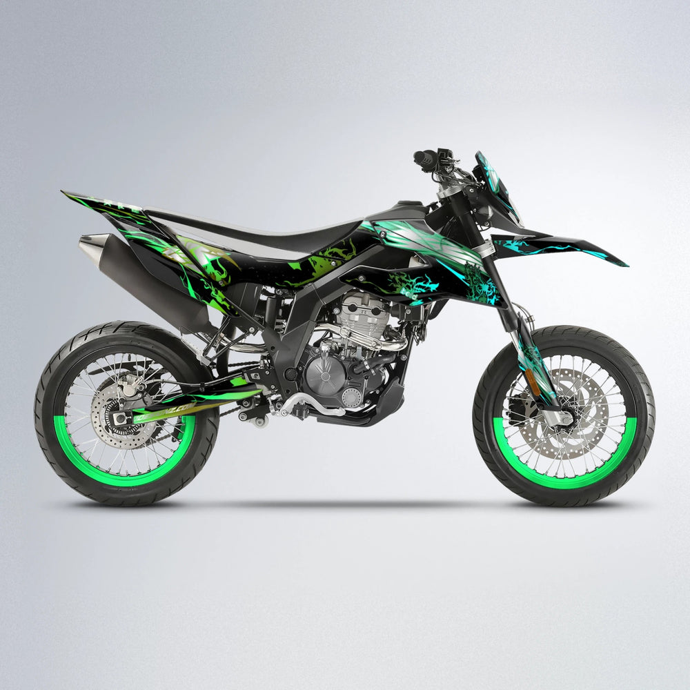 NEMESIS Aprilia SX 125 supermoto graphics kit in Cyan & Green