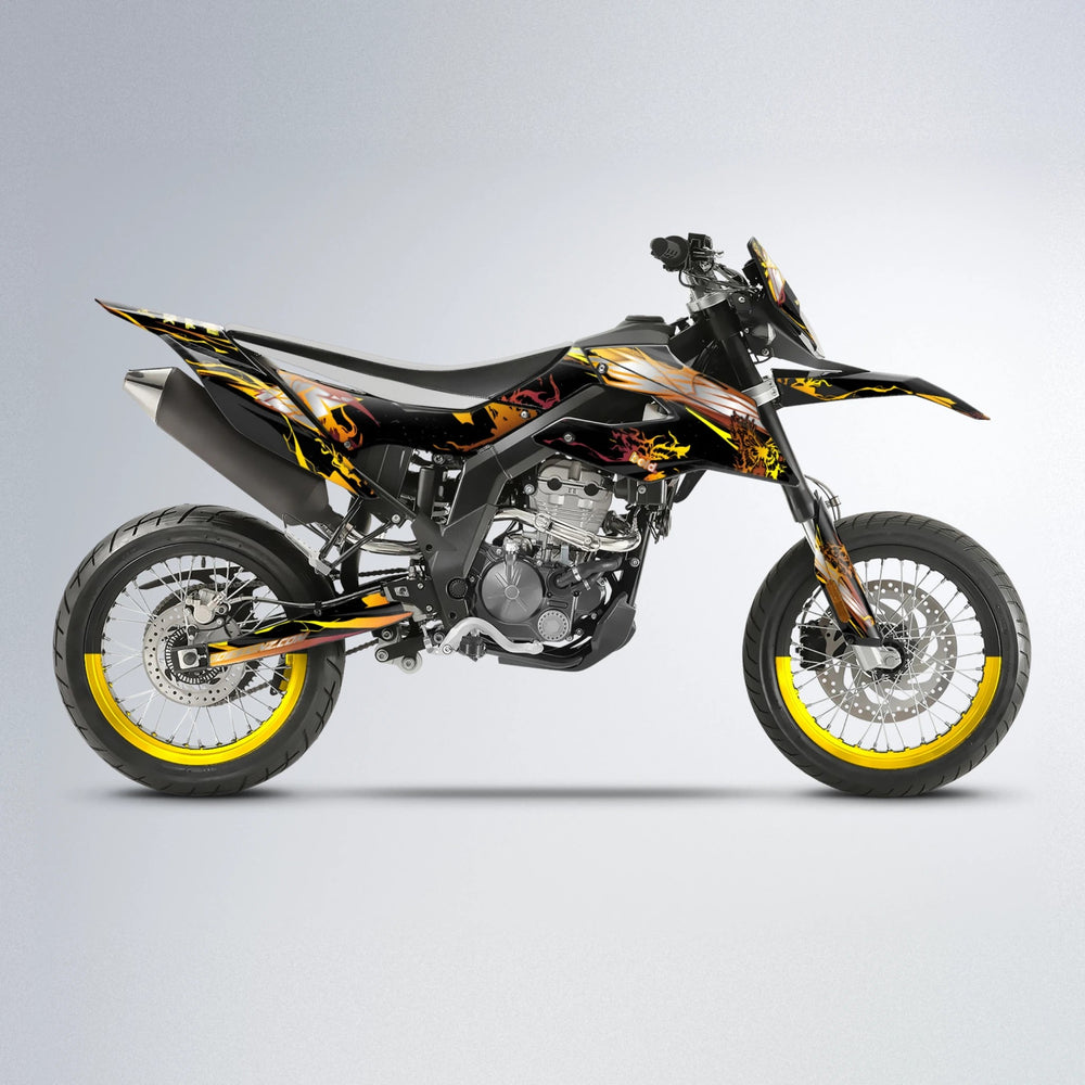 NEMESIS Aprilia SX 125 supermoto graphics kit in Orange & Yellow