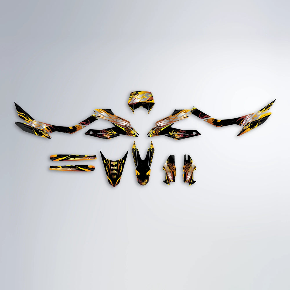 NEMESIS Aprilia SX 125 graphics kit parts layout in Orange & Yellow